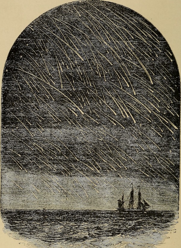 Andrew Ellicot - Rysunek spadających meteorytów, Z Astronomia dla Amatorów (1904)
